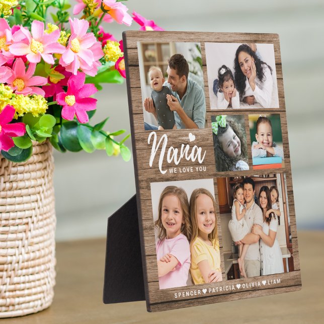 Placa Expositora Madera Rusa Te Amaremos Nietos Nana 6 Foto (Rustic Wood We Love You Nana Grandkids 6 Photo Plaque
)