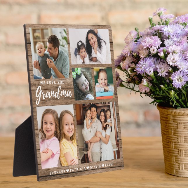 Placa Expositora Madera Rusa Te Queremos Abuelas Abuelas 6 Foto (Rustic Wood We Love You Grandma Grandkids 6 Photo Plaque
)