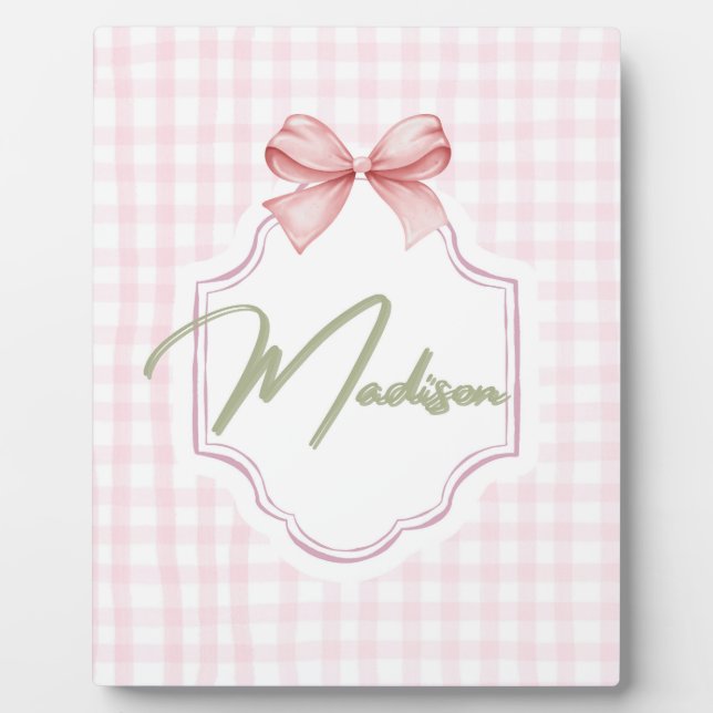 Placa Expositora Madison Personalizada Baby Nursery Bow&Gingham (Frente)