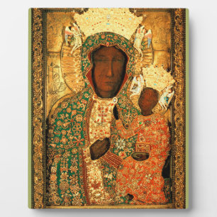 Placa Expositora Madonna negra y niño Nuestra Señora de Czestochowa