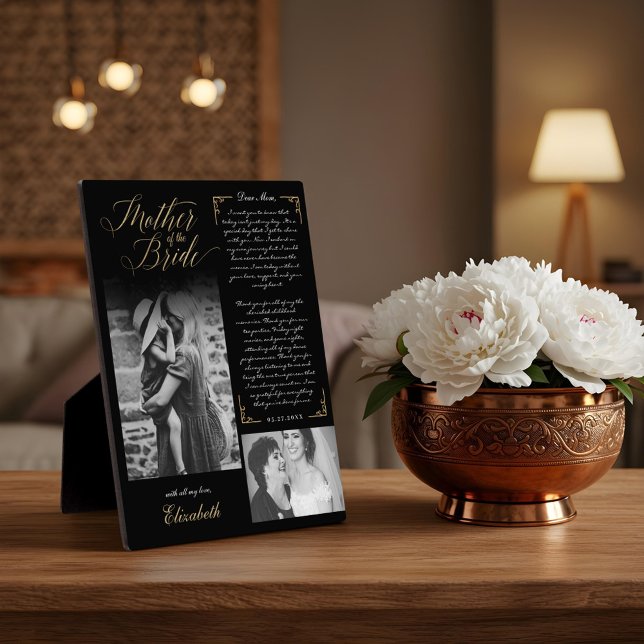 Placa Expositora Madre de la novia Boda de fotos negras Keepsake (Mother of the Bride Black Photos Wedding Keepsake Plaque)
