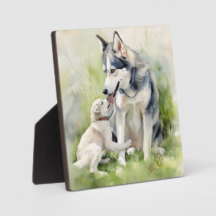 Placa Expositora Madre madre siberiana Husky perro pintando fondo