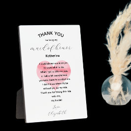 Placa Expositora Maid of Honor Thank You Plaque Poem