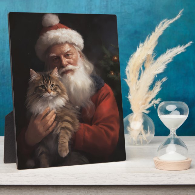 Placa Expositora Maine Coon Con Los Navidades Festividades De Santa (Lado)