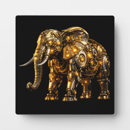 Placa Expositora Majestuoso Arte de Madera de Elefante Metálico Dor