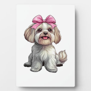 Placa Expositora Mamá de perro Havanés con lazo Coquette niña rosa