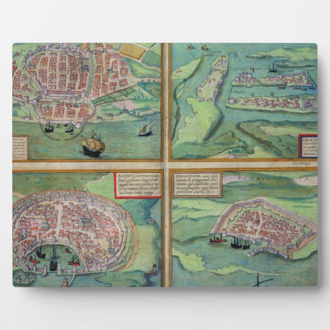 Placa Expositora Mapa de Calais, Malta, Rodas y Famagusta, de (Frente)