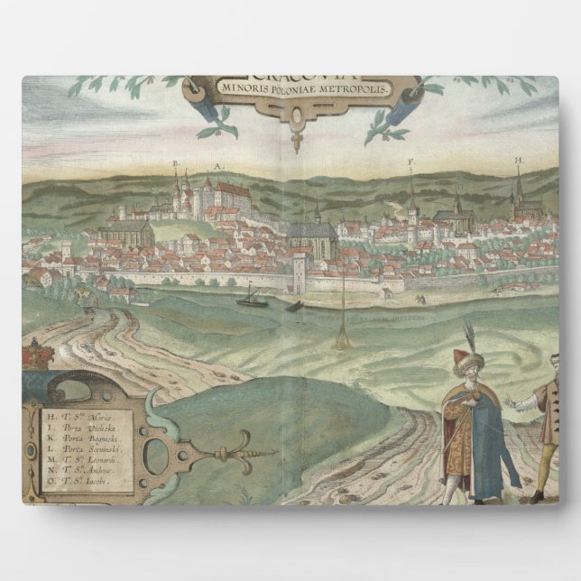 Placa Expositora Mapa de Cracovia, de 'Civitates Orbis Terrarum' po (Frente)
