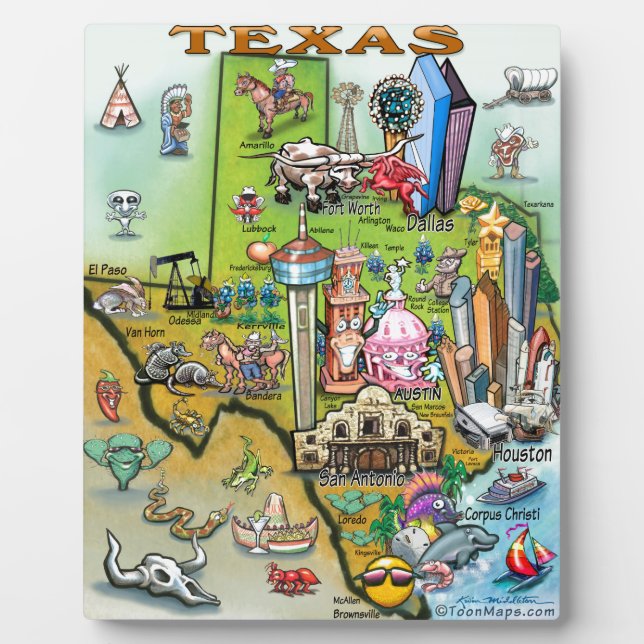 Placa Expositora Mapa de diversiones de Texas (Frente)