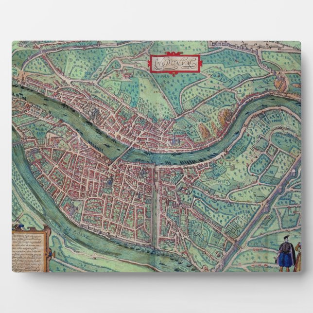 Placa Expositora Mapa de Lyon, de 'Civitates Orbis Terrarum' por Ge (Frente)