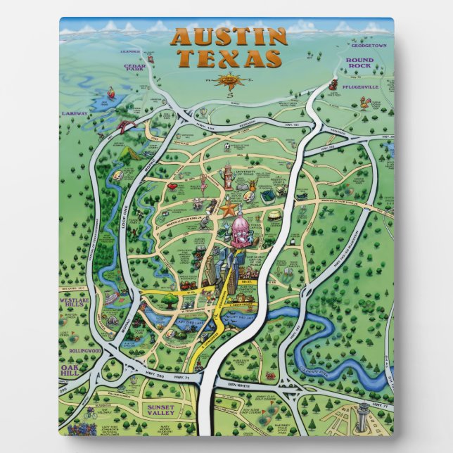 Placa Expositora Mapa de Personalizados de Austin Texas (Frente)