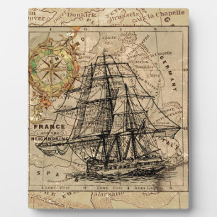 Placa Expositora Mapa y barco del antiguo general de Francia