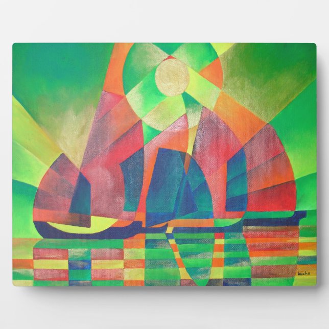 Placa Expositora Mar de Verde con basura abstracta cubista (Frente)