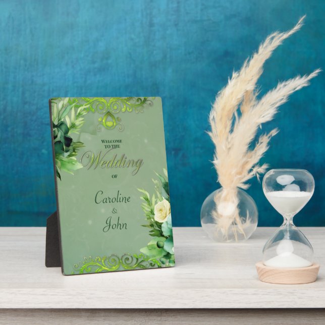 Placa Expositora Maravilloso diseño floral verde. (Lado)