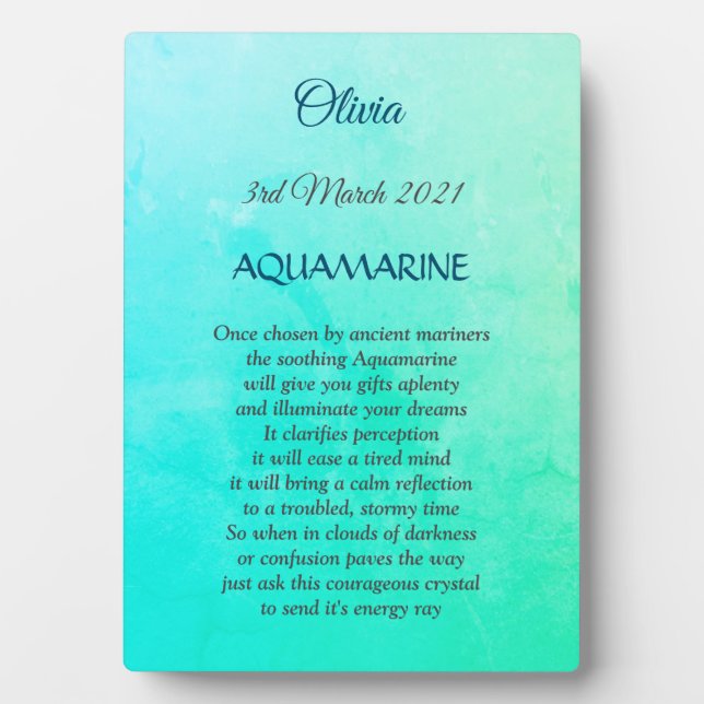Placa Expositora Marcha de la llanura de Birthstone Aquamarine con  (Frente)
