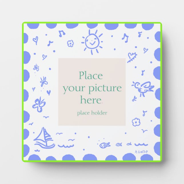 Placa Expositora "Marco" soleado azul y limón (Frente)