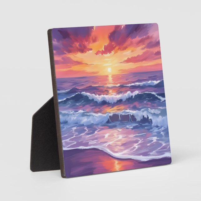 Placa Expositora Marea Violeta | Olas del Océano al Atardecer Pinta (Anverso)