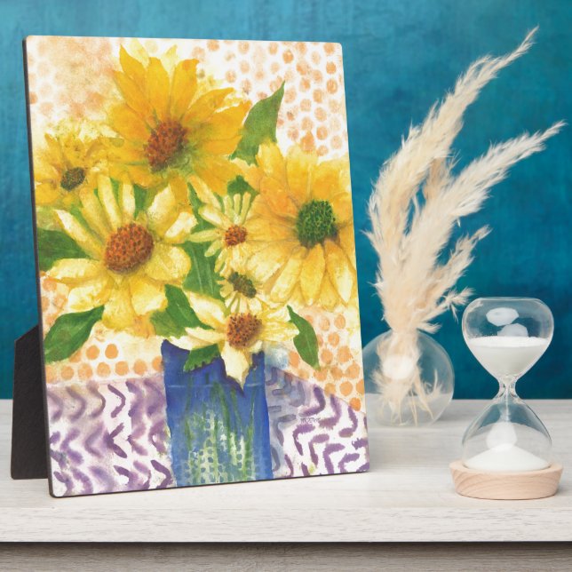 Placa Expositora margaritas amarillas en jarrón azul (Lado)