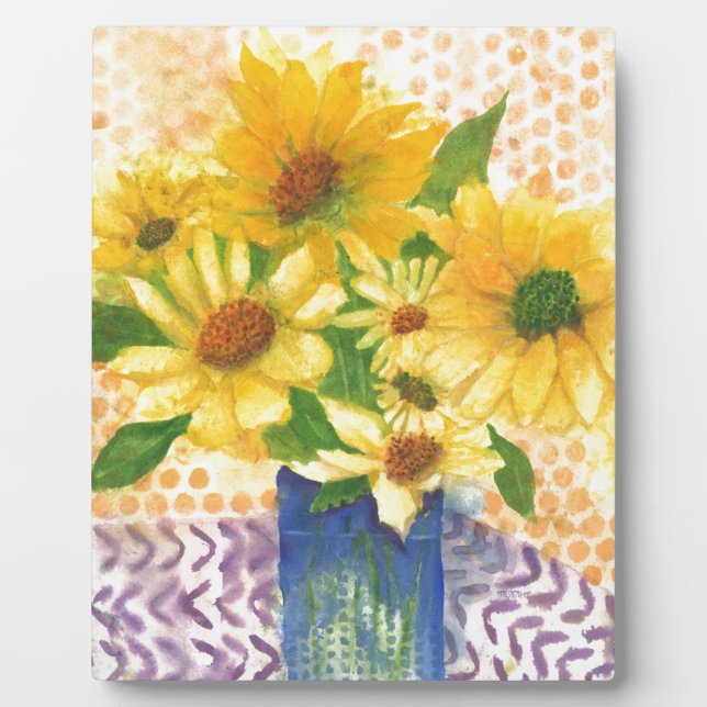 Placa Expositora margaritas amarillas en jarrón azul (Frente)
