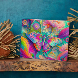 Placa Expositora Mariposa y flores psicodélicas coloridas