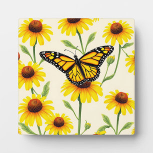 Placa Expositora Mariposas Monarca Patrón de Margaritas Amarillas