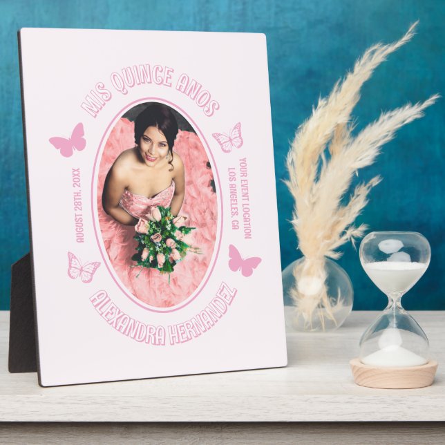 Placa Expositora Mariposas rosadas Quinceanera (Lado)
