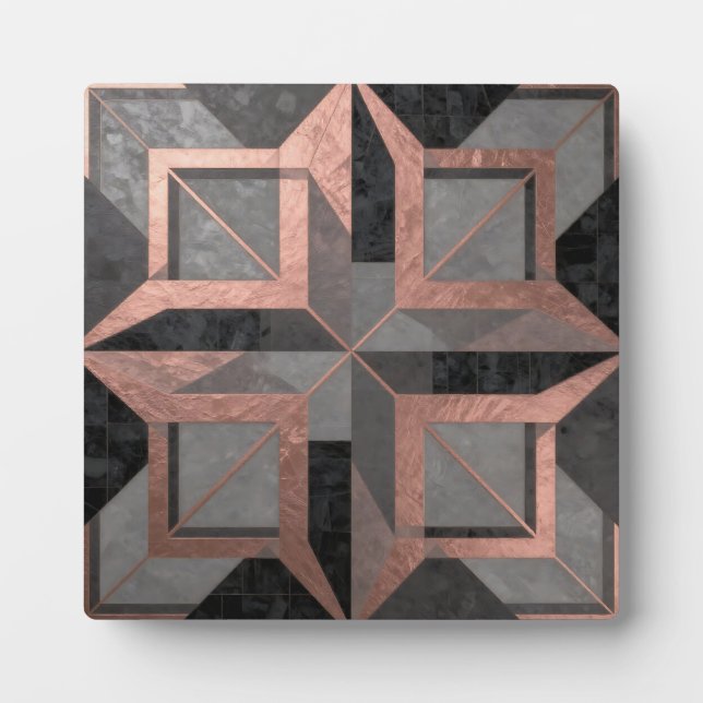 Placa Expositora Mármol geométrico negro de oro rosa (Frente)