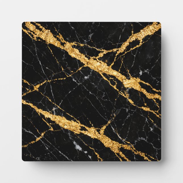 Placa Expositora Mármol negro dorado patrón Luxe (Frente)