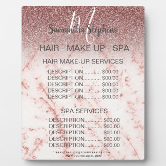 Placa Expositora Mármol Oscuro Purpurina Rosa Hair SPA Menú de prec