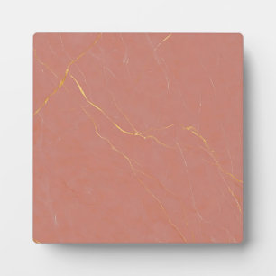 Placa Expositora Mármol Rosa con Patrón de Mármol Dorado