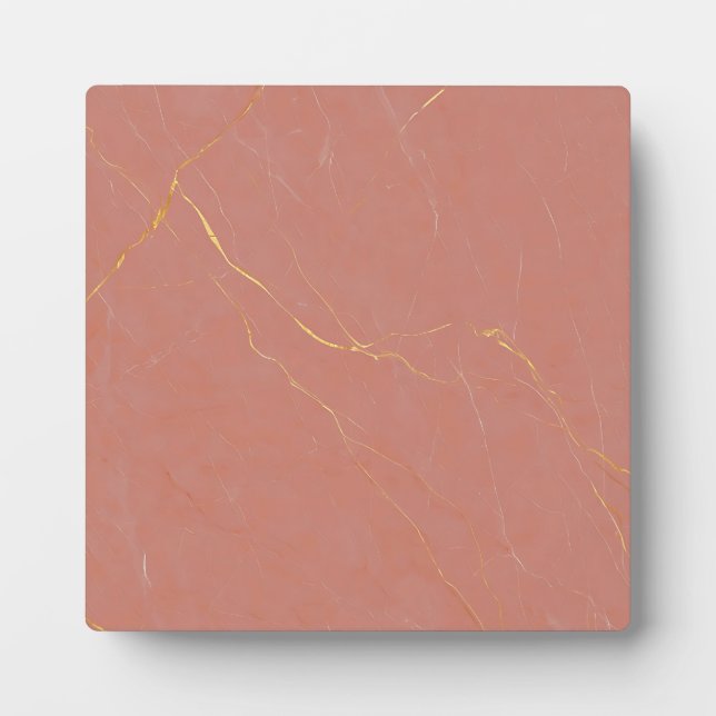 Placa Expositora Mármol Rosa con Patrón de Mármol Dorado (Frente)