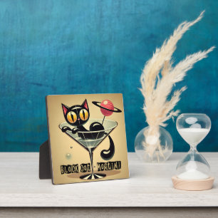Placa Expositora Martini de gato negro de la era espacial futurista