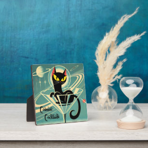 Placa Expositora Martini de gato negro de la era espacial futurista