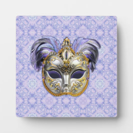 Placa Expositora Máscara veneciana adorada con plumas moradas