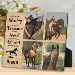 Placa Expositora Mascota memorial de caballos Perder Foto Woodgrain