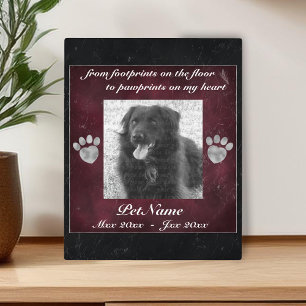 Placa Expositora Mascota Memorial Red Black Marble Effect Plata Paw