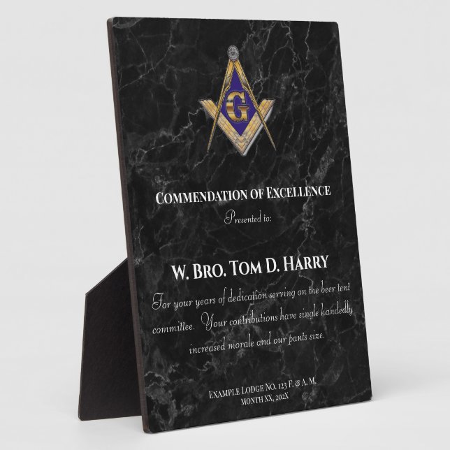 Placa Expositora Masonic Lodge Appreciation Award Plaque (Lado)