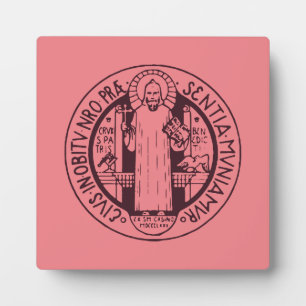 Placa Expositora Medalla de San Benito Minimalista Símbolo Arte