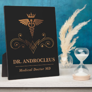 Placa Expositora Médica médico Black Gold Caduceus