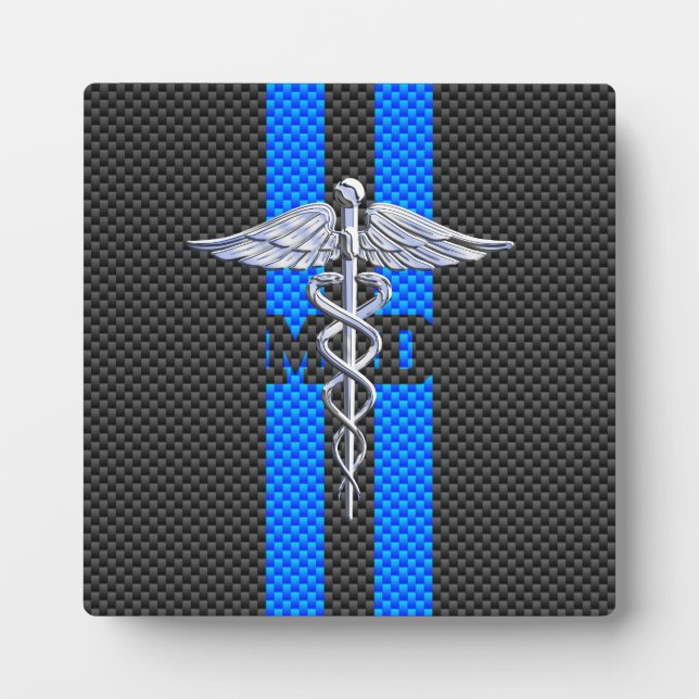 Placa Expositora Médica médico MD Caduceus en la impresión de fibra (Frente)