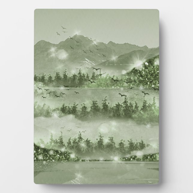 Placa Expositora Medios mixtos del paisaje del lago de los bosques  (Frente)