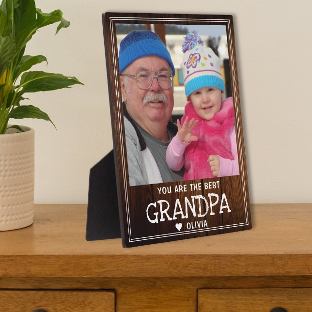 Placa Expositora Mejor Abuelo Abuelo Foto De Madera Rusa (Best Grandpa Grandchild Photo Rustic Wood Plaque
)