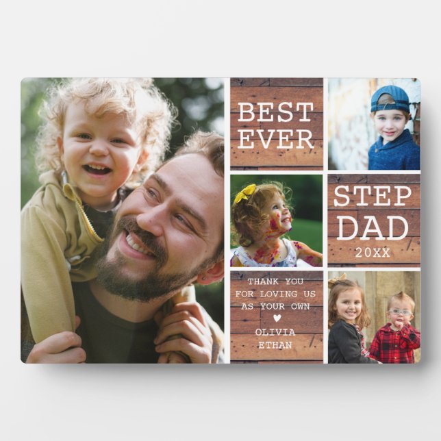 Placa Expositora Mejor Bono Paso Papá 4 Collage de fotos Madera Rús (Frente)