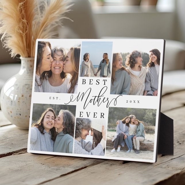 Placa Expositora Mejor Collage de fotos de escritura materno de sie (Best Mom Ever Mother’s Day Photo Collage Keepsake Plaque)