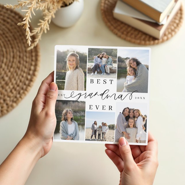 Placa Expositora Mejor Collage de fotos de guión de la abuela Keeps (Best Grandma Ever Script Photo Collage Keepsake Plaque)