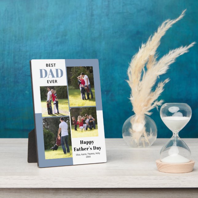 Placa Expositora Mejor foto del Día del Padre azul polvoriento (Lado)