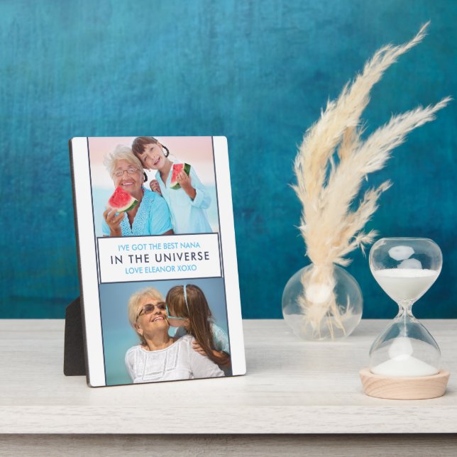 Placa Expositora Mejor Nana en el Universo - Dos fotos personalizad (Lado)