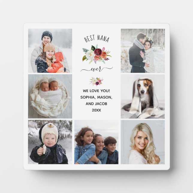 Placa Expositora Mejor Nana Ever | Cuadrícula de fotos florales de  (Frente)