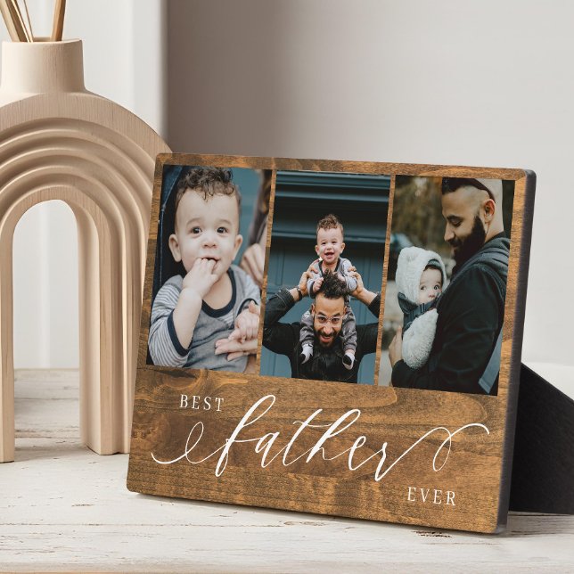 Placa Expositora Mejor Padre de todos los tiempos Woodgrain Fathers (Best Father Ever Woodgrain Fathers Day Gift Photo Plaque)