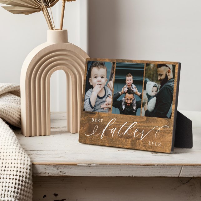 Placa Expositora Mejor Padre de todos los tiempos Woodgrain Fathers (Best Father Ever Woodgrain Fathers Day Gift Photo Plaque)
